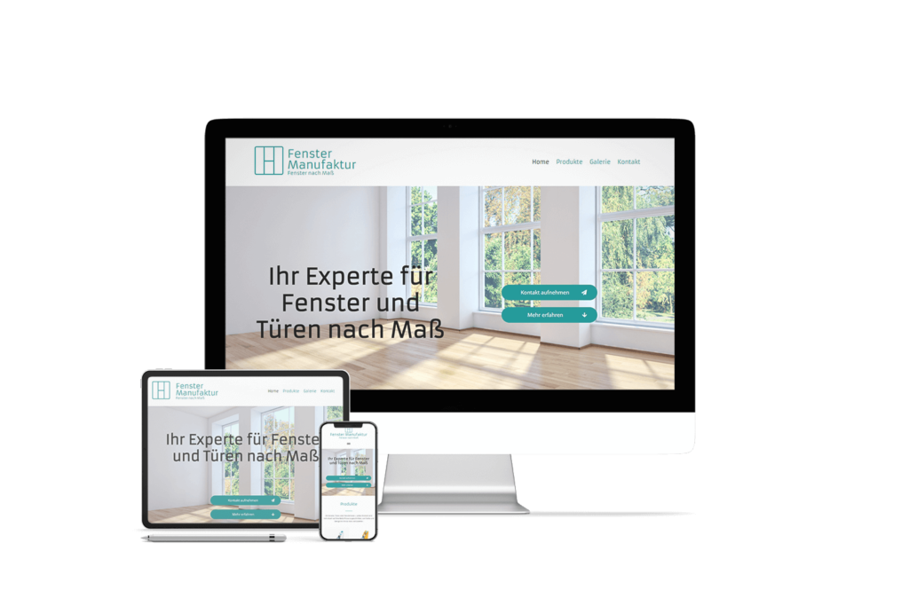 Webdesign für ein neues Geschäft im Fensterbau, optimiert für verschiedene Geräte und Bildschirmgrößen