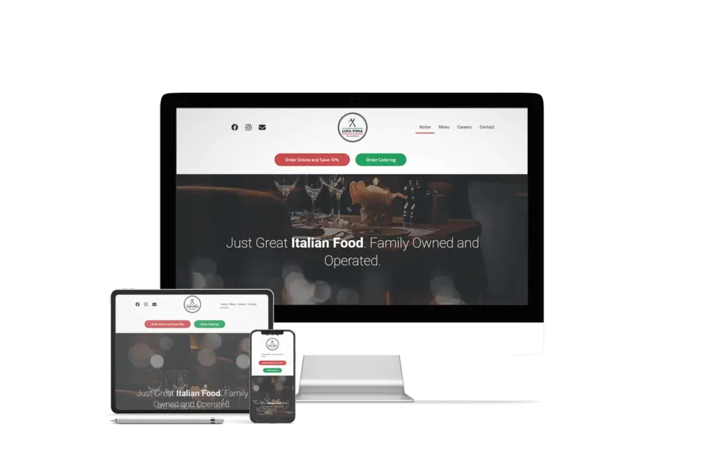 Computer, Tablet und Smartphone präsentieren die responsive Website, die sich an unterschiedliche Geräte anpasst