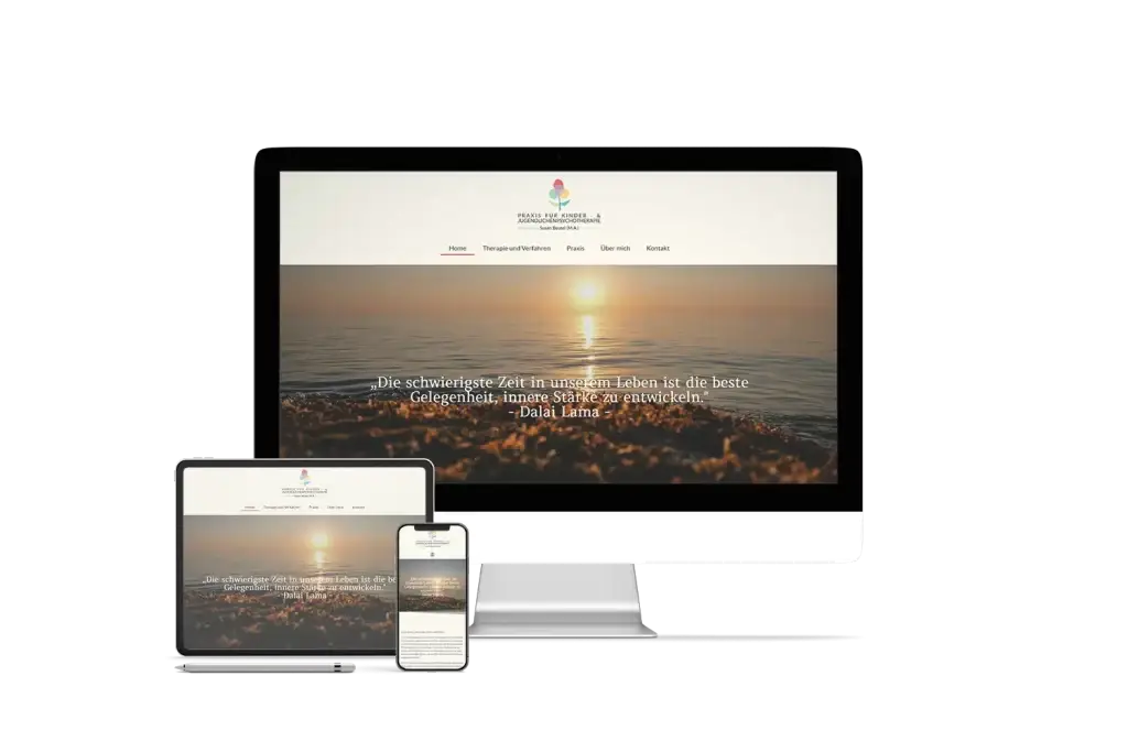 Responsives Website-Design für die Jugendpsychotherapie mit beruhigenden Farben und Bildern
