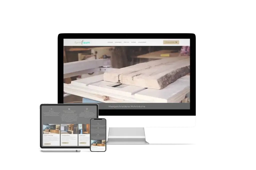 Webdesign für Handwerk spezialisiert auf maß gefertigte Holzmöbel. Webseite mit Schwerpunkt auf responsiven Funktionen und starken Fokus auf Möbelthemen.